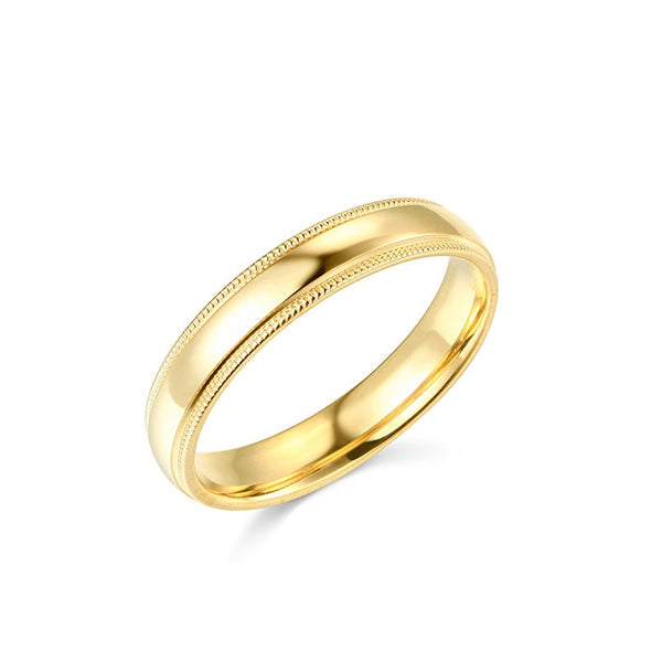 Yellow OR White Gold 4mm Plain Milgrain Wedding Band - 01BG13
